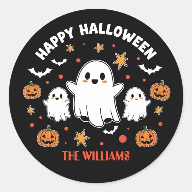 Sticker Rond Fantôme mignon et Halloween Citrouille (Devant)