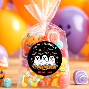 Sticker Rond Fantôme mignon et Halloween Citrouille