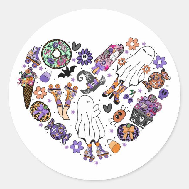 Sticker Rond Fantômes d'Halloween rétro avec Lames à rouleaux (Devant)