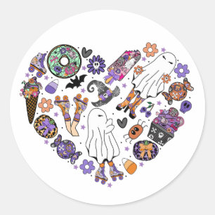 Sticker Rond Fantômes d'Halloween rétro avec Lames à rouleaux