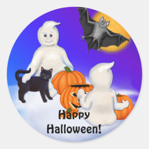 Sticker Rond Fantômes et amis d'Halloween