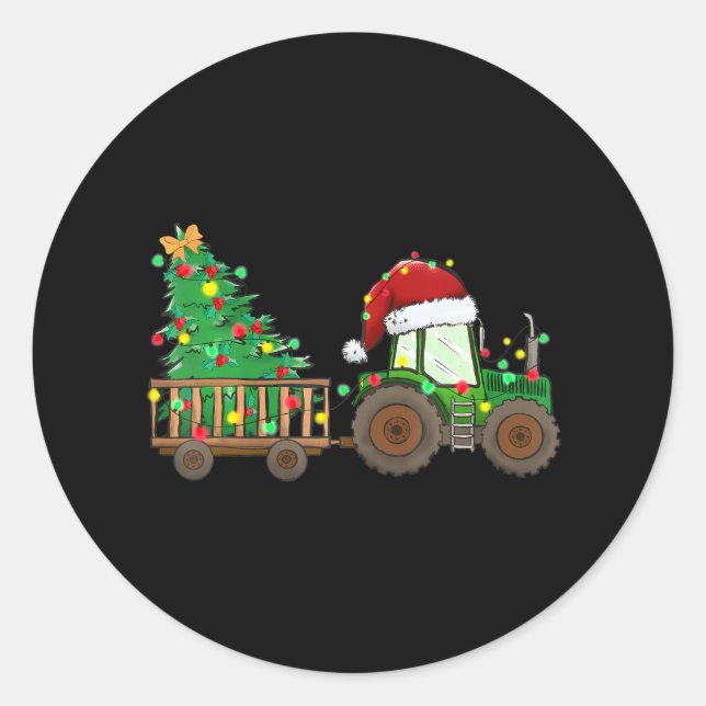 Sticker Rond Farmer Noël - Drôle tracteur agricole (Devant)