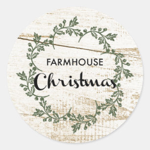 Sticker Rond Farmhouse moderne Courbe de Noël Bois rustique
