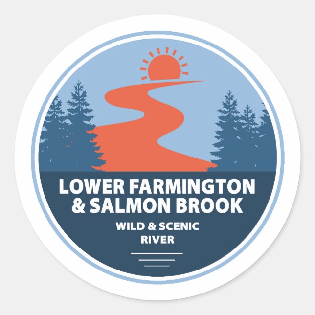 Sticker Rond Farmington & Saumon Brook Wild & Pittoresque River (Devant)