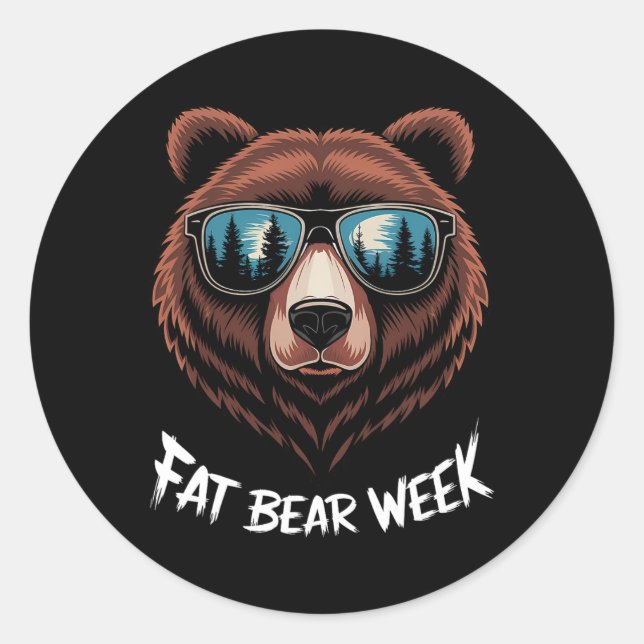 Sticker Rond Fat Bear Week Retro Bear Sungles Nature Loisirs (Devant)