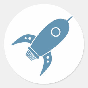 Sticker Rond Fat Retro Rocket Ship Blue
