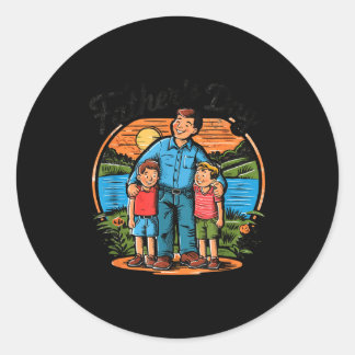 Sticker Rond Fathers Day With Sons Happy Dad Design Idea 