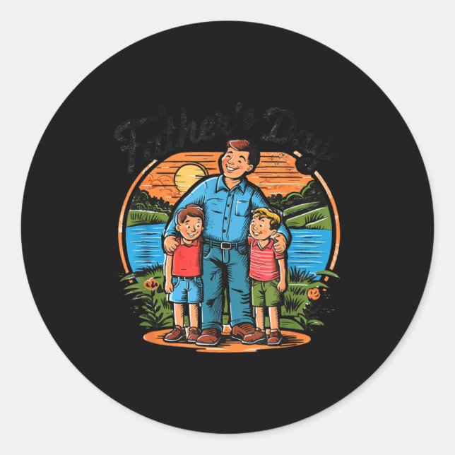 Sticker Rond Fathers Day With Sons Happy Dad Design Idea  (Devant)
