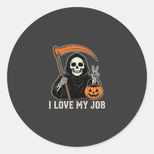 Sticker Rond Faucheur J'aime Mon Travail Design Halloween