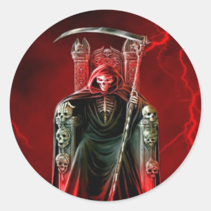 Sticker Rond Faucheuse Grim Sur Son Trône