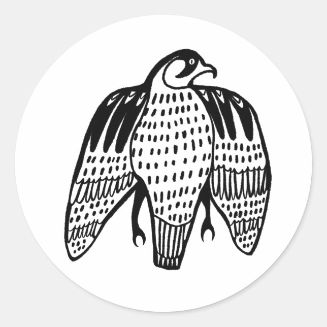 Sticker Rond Faucon pèlerin en ligne noire (Devant)