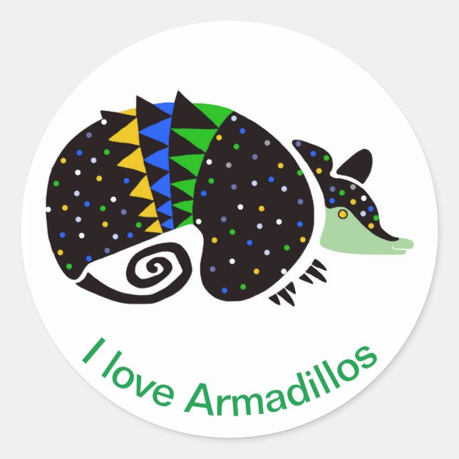 Sticker Rond Faune - J'aime Armadillos - Nature - (Devant)