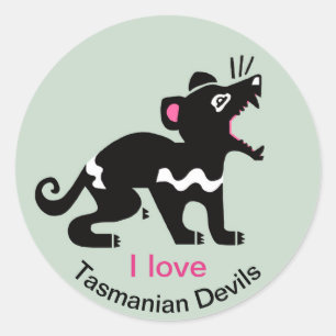 Sticker Rond Faune - J'aime les diables de Tasmanie - Marsupial