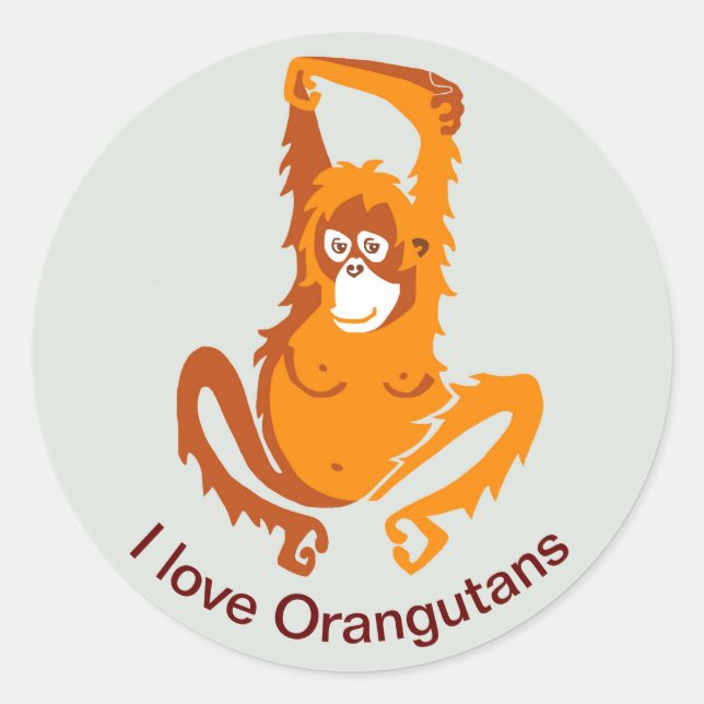 Sticker Rond Faune - J'aime ORANGUTANS - Ape - Primate - (Devant)