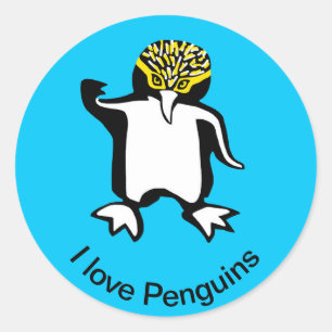 Sticker Rond Faune - Mignonne J'aime PÉGUINS - Nature - Bleu