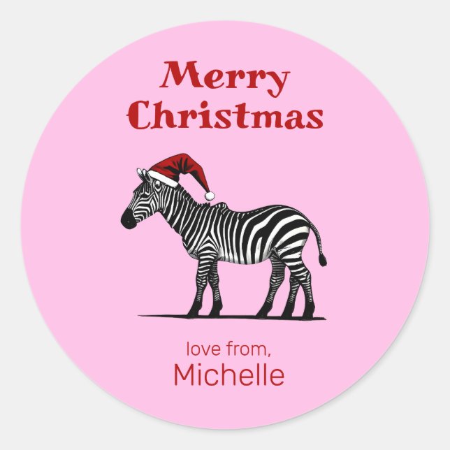Sticker Rond Faune Safari animal Zebra Santa Hat Noël (Devant)