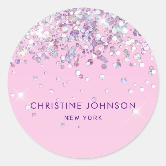 Sticker Rond fausse parties scintillant sur rose pâle (Devant)