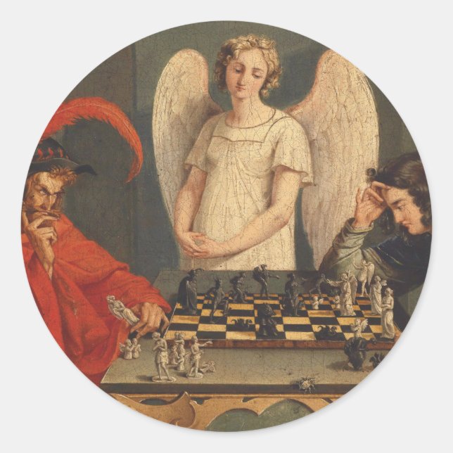 Sticker Rond Faust Et Mephistopheles Jouent Aux Échecs (Devant)