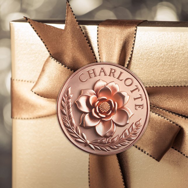 Sticker Rond Faux 3D Luxury Rose Gold Peony et Laurel Wreath (Luxury Botanical Rose Gold Peony and Laurel Wreath Classic Round Sticker)