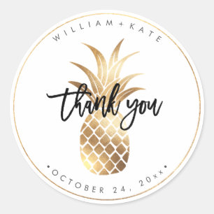Sticker Rond Faux Ananas en feuille d'or Merci