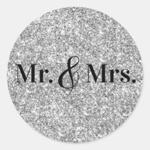Sticker Rond Faux argent paillettes M. & Mme Mariage