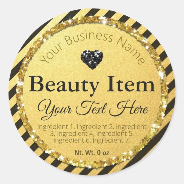 Sticker Rond Faux Black Gold Parties scintillant artisanale Bea (Devant)