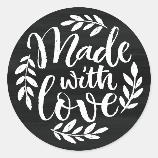 Sticker Rond Faux Chalkboard Lettres Fabriquées Avec Amour (Devant)