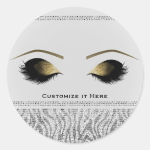 Sticker Rond Faux cils dorés Zèbre Blanc Makeup personnalisés G