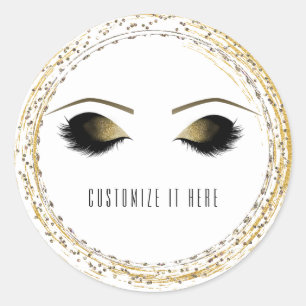 Sticker Rond Faux Cils Maquillage Glamour Or Argent Personnalis