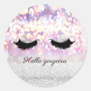 Sticker Rond Faux cils rose argenté moderne et tendance avec Bo