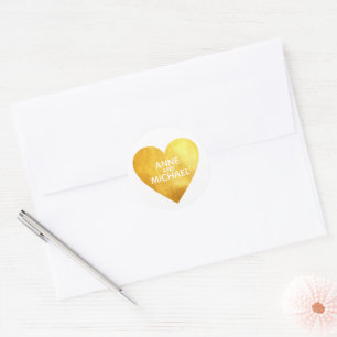 Sticker Rond Faux cœur d'amour en feuille d'or avec les noms de