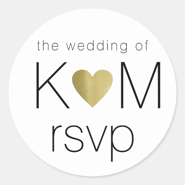 Sticker Rond faux coeur d'amour or avec deux initiales rsvp (Devant)
