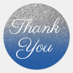 Sticker Rond Faux Deep Blue Silver Glitter Merci