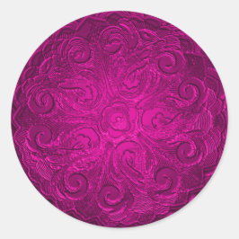 Sticker Rond Faux Embossé Look Sceau Orné, Rose Chaud