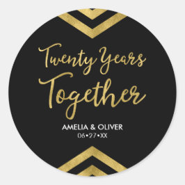 Sticker Rond Faux Gold Chevron 20e anniversaire de la fête