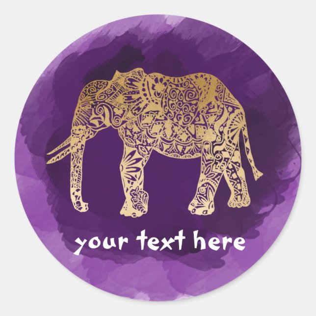 Sticker Rond faux gold elepher purple brusstroke (Devant)