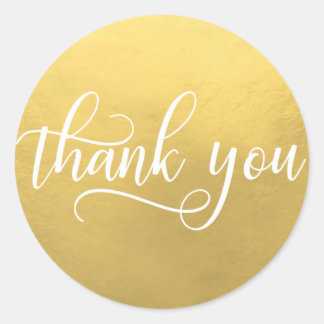 Sticker Rond Faux GOLD FOIL Blanc Script Calligraphie Merci