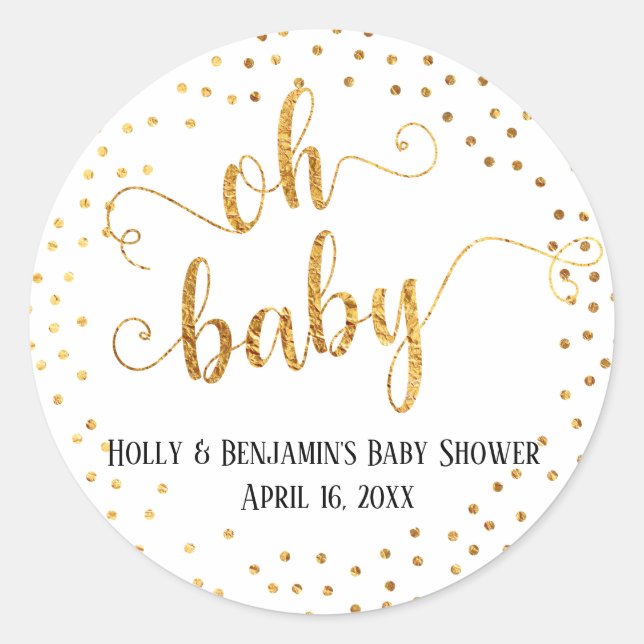 Sticker Rond Faux Gold Foil Confetti avec nom et date (Devant)