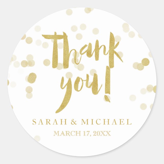 Sticker Rond Faux Gold Foil Confetti Merci (Devant)