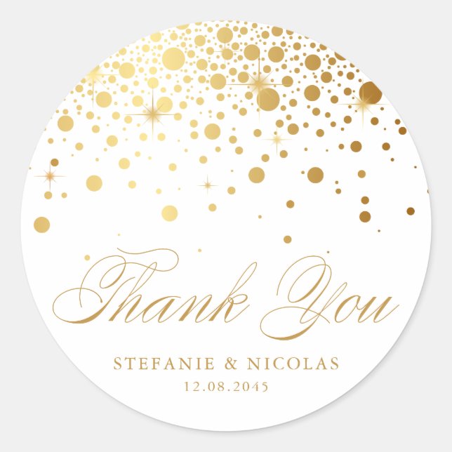 Sticker Rond Faux Gold Foil Confetti Points Mariage (Devant)