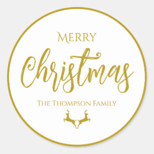 Sticker Rond Faux-Gold Foil Joyeux Noël Nom de famille
