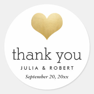 Sticker Rond Faux Gold Foil Mariage de coeur moderne Merci