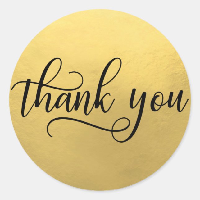 Sticker Rond Faux GOLD FOIL Noir Script Calligraphie Merci (Devant)