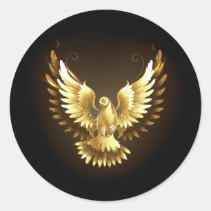 Sticker Rond Faux Gold Foil Peace Dove en noir