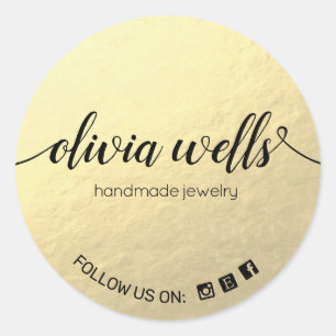 Sticker Rond Faux Gold Foil Script manuscrit Médias sociaux