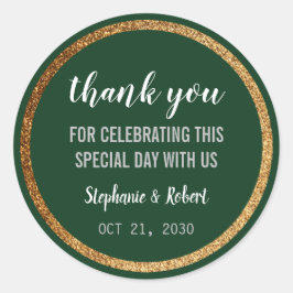 Sticker Rond Faux Gold Green Moderne Mariage élégant