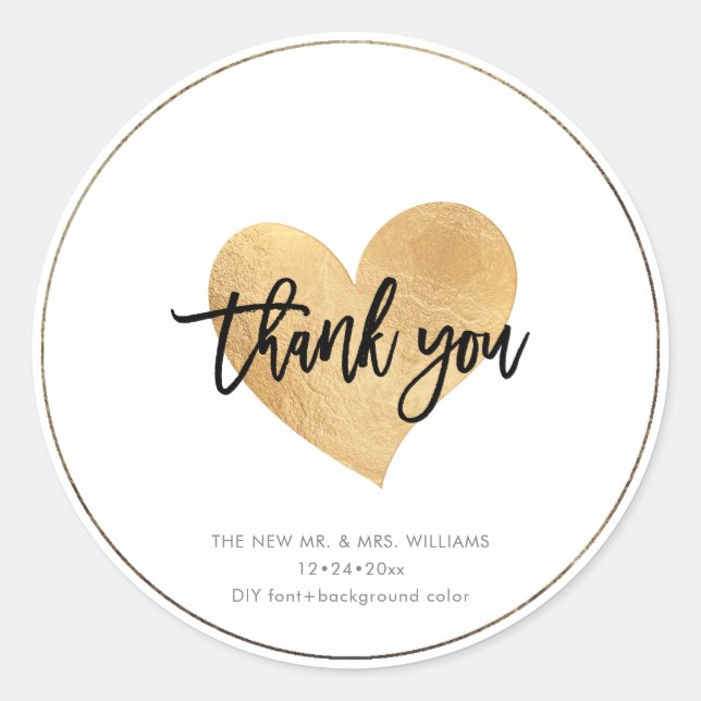 Sticker Rond Faux Gold Heart Merci (Devant)