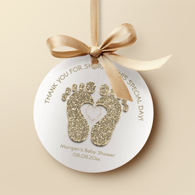 Sticker Rond Faux Gold Heart Pieds Baby shower Favoriser Merci (Créateur téléchargé)