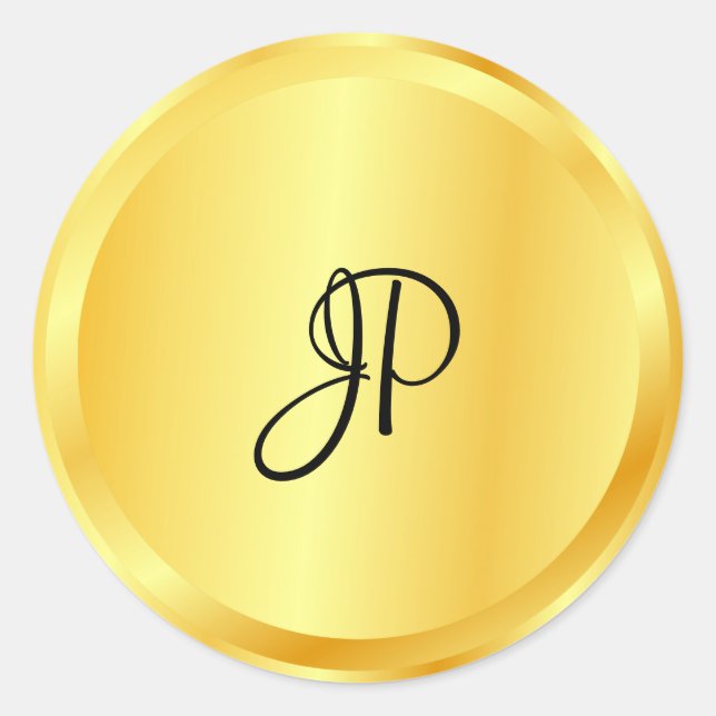 Sticker Rond Faux Gold Metallic Look Monogramme tendance élégan (Devant)