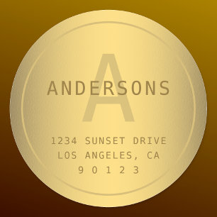 Sticker Rond Faux Gold Nom Monogramme & Adresse de retour